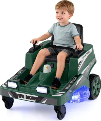 Immagine prodotto di COSTWAY Auto elettrica per bambini, tagliaerba elettrico da 12 V con doppia leva di comando, luci a LED, funzione di rotazione e di giro Veicolo elettrico per bambini 3+Verde