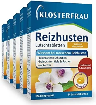 Produktbild von Klosterfrau Reizhusten Lutschtabletten Orangen Geschmack 5 x 24 Stück
