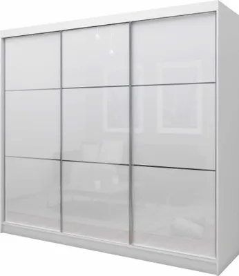 Produktbild von Schwebetürenschrank Viva, Kleiderschrank mit 3 Türen, Moderne Garderobe in Farbe: Weiß / Weiß, Schrank in Größe: 240 x 216 x 61 cm