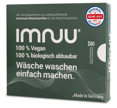 Produktbild von imnuu Universal-Waschstreifen Naturfrische - 48 Stück - Waschmittel-Blätter - Waschmittelstreifen - für weiße, farbige und dunkle Wäsche - Vegan - Frei von Mikroplastik - 100% biologisch abbaubar