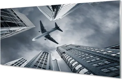 Produktbild von Glasbilder 120x60 Wandkunst Stadt Wolke Flugzeug Himmel
