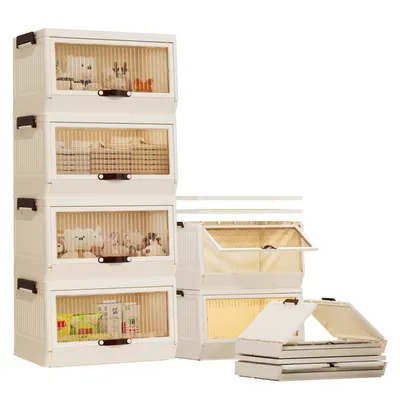 Produktbild von Heikoeco® Aufbewahrungsbox mit Deckel groß, faltbare Boxen Aufbewahrung aus Kunststoff, stapelbarer Kleiderschrank Organizer (46cm Breit, 4 Fächer)