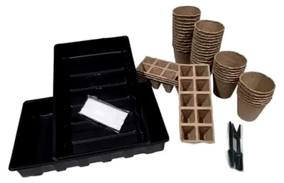 Produktbild von 88-teiliges Anzucht-Set: Biologisch abbaubare Torf-Anzuchttöpfe & wiederverwendbare Schalen