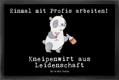 Produktbild von Mr. & Mrs. Panda Schmutzmatte Kneipenwirt Leidenschaft 50 x 75 cm - Schwarz - Geschenk, fußmatte, Sauberlaufmatte, Kneipe, Bar, Schmutzfangmatte, Fussmatte, Lustig