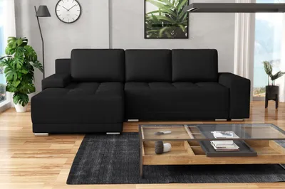 Produktbild von MEBLE LUX Ecksofa DAVID mit Schlaffunktion & Bettkasten – Federkern, universell links/rechts, Stoff Schwarz