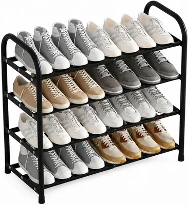 Imagen del producto de Estantería para zapatos extensible, con 4 niveles, anchura ajustable de 43 a 78 cm, diseño que ahorra espacio, ideal para recibidores