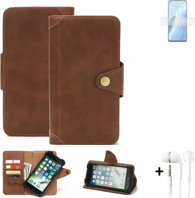 Produktbild von K-S-Trade Handyhülle + Kopfhörer für Oppo Reno7 A 5G Schutz Hülle Walletcase Bookstyle Tasche Case Handytasche Wallet Flipcase Cover PolyurethanBraun (1x)