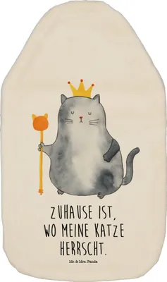 Produktbild von Mr. & Mrs. Panda Wärmflasche Katze König - Weiß - Geschenk, mit Bezug, Wärmflaschen, Umzug, Familie, Cats, Wärmekissen, Cat, Queen, gummi, Haha, Kuschelwärmflasche