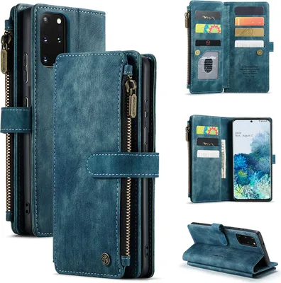Produktbild von Galaxy S20+ Handyhülle, Reißverschluss Hülle Kunstleder Klapphülle Magnetverschluss Kartenfach Standfunktion Geldbörse Schutzhülle für Samsung Galaxy S20 Plus Blau