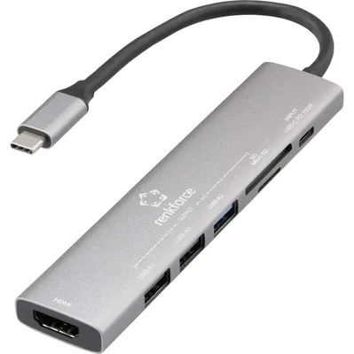 Produktbild von Renkforce Usb C Dockingstation Hub Universal Kartenleser Grau Hdmi Laptop