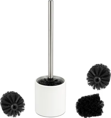 Produktbild von bremermann WC-Garnitur TIRANO, freistehend mit Glaseinsatz, inkl. 3x schwarze Ersatzbürstenköpfe, aus Edelstahl, weiß