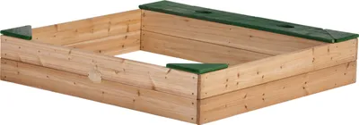 Produktbild von AXI Sandkasten Amy aus Holz mit Abdeckplane in Braun & Grün | Sand Kasten mit Abdeckung für Kinder mit Sitzbank, Sitzecken & Stauraum | 115 x 115 cm