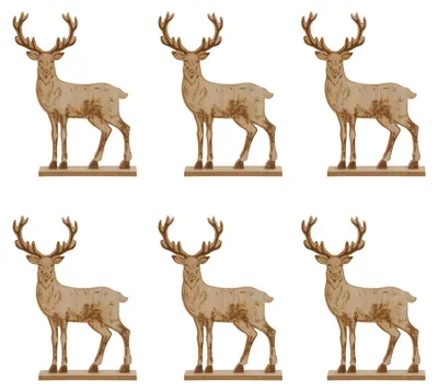 Produktbild von 6tlg. Holzhirsch ANTON natur braun Hirschfigur H31cm Dekoaufsteller Herbst