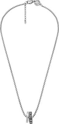 Produktbild von Diesel Halskette Für Männer Doppel-Anhänger, 55 Cm + 5 Cm Silber/Stahl Edelstahl