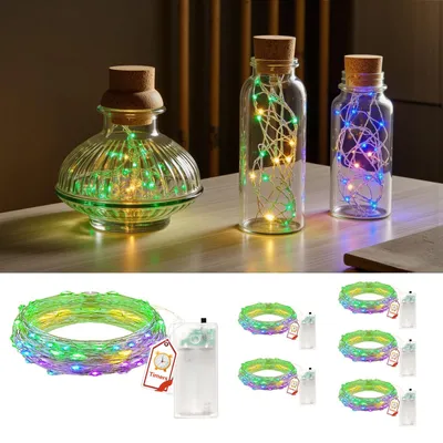 Lichtschnur mit Timer, 6 Stück, 2 m, 20 LEDs, bunt