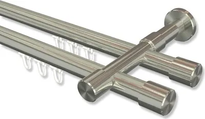 Produktbild von Interdeco Innenlaufstange, Gardinenstange mit Innenlauf Edelstahl-Optik Modell Prestige Santo, 20 mm Ø 2-läufig, 140 cm