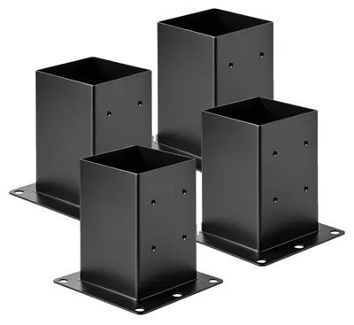 Obrázek produktu pro VEVOR šroubovací objímka, 4 kusy, vnitřní rozměr podpěry sloupku 142x142 mm pro sloupky 139,7x139,7 mm, broušená objímka z uhlíkové oceli, ideální pro základovou desku podpěry terasového zábradlí pavilonu, černá barva