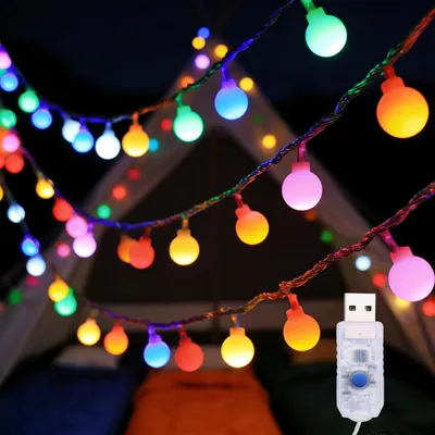 Productafbeelding van USB Globe lichtketting ballen met timer, 3 m 20 leds, kleurrijke globe lichtketting