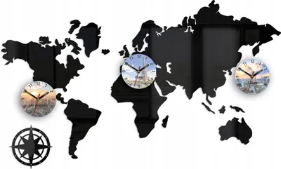 Produktbild von ModernClock, Weltkarte Uhr, wanduhr schwarz groß, wanduhr 100x56,3 Zeitzonen