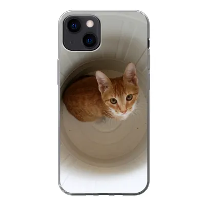 Produktbild von MuchoWow® Handyhülle Schutzhülle Hülle für iPhone 13 Katze - Mülleimer - Weiß Silikon Softcase Handy Hülle - Karteninhaber