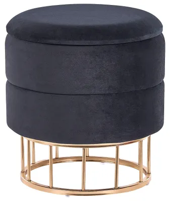 Produktbild von BELIANI Pouf mit Stauraum Schwarz Samt Gepolstert Gesteppt Rund ⌀ 37 cm Goldenes Metallgestell Moderner Sitzhocker für Wohnzimmer Schlafzimmer Flur