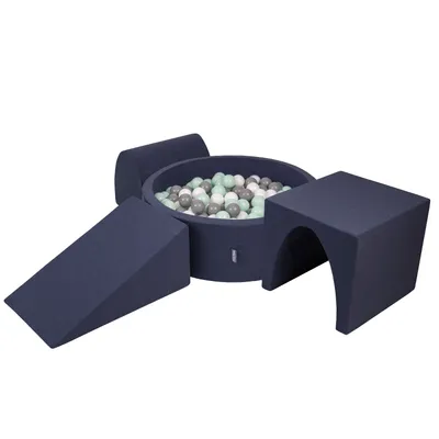 Obrázek produktu pro KiddyMoon pěnové hřiště pro děti s kulatým míčkem (200 ∅ 7cm), měkká překážková dráha a Kulatý bazén s míčky, certifikováno EU, Tmavě Šed:Bílý/Šedá/Máta, Verze 2
