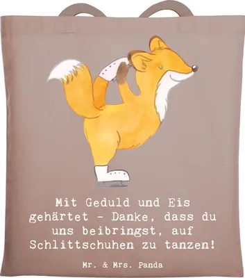 Produktbild von Mr. & Mrs. Panda Shopping Tasche Eiskunstlauf Trainerin - Braun Pastell - Geschenk, Sport und Kunst, Schultasche, Tote Bag, dokumententasche, Choreographie, für, Geduld