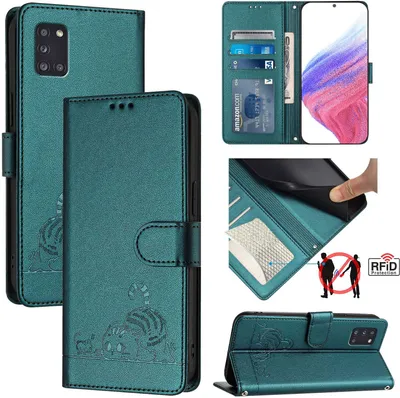 Image de Etui en cuir pour Samsung Galaxy A31, étui à rabat avec fonction stand et portefeuille vert