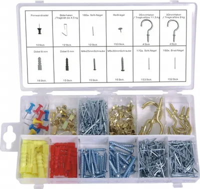 Produktbild von Haushaltssortiment Haken Schraube Reißnägel Dübel Stift-Nägel Nadel etc. 600-tlg