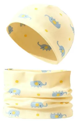 Produktbild von Loop Schal mit Beanie Mütze Kinder Baumwolle Blau Elefant L