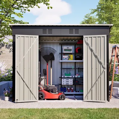 Produktbild von Gartenhaus Geräteschuppen Gerätehaus Metall Lagerschuppen 4,63m³ Schwarz mit Pultdach  Fundament