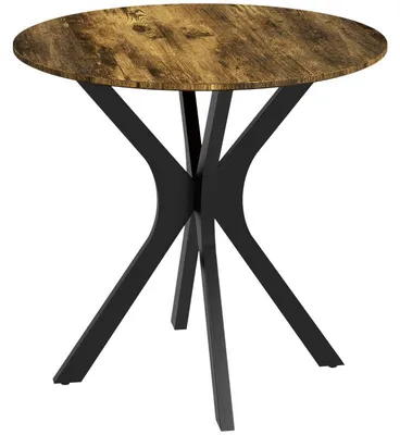 Obrázok produktu pre Okrúhly jedálenský stôl – stôl z MDF s oceľovými nohami | Farba: rustikálna hnedá | Rozmery: 78x78x75 cm