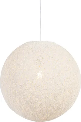 A white spherical pendant light is shown against a white background.