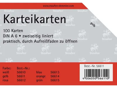 Produktbild von Karteikarten A6 liniert 180g/qm gelb VE=100 Stück