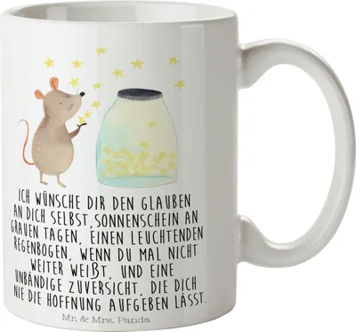 Produktbild von Mr. & Mrs. Panda Tasse Maus Sterne - Weiß - Geschenk, Schwangerschaft, schöne, Lustige Sprüche, Träume, Becher, Kindergeburtstag, Teetasse, Geburt, Geburtstag