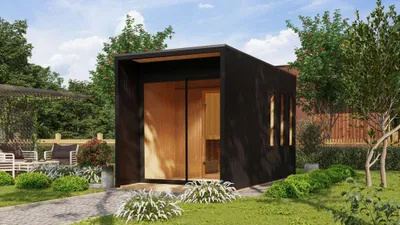 Produktbild von Karibu Saunahaus Außensauna Gartensauna Miramar schwarz lackiert Ofen 9 KW externe Strg easy 73mm gedämmte Elemente  425x217x242 cm