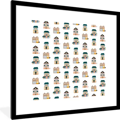 Produktbild von MuchoWow® MuchoWow® Gerahmtes Poster Haus - Muster - Farben 40x40 cm - Poster mit zchwarzem Bilderrahmen - Poster - Plakat im Rahmen