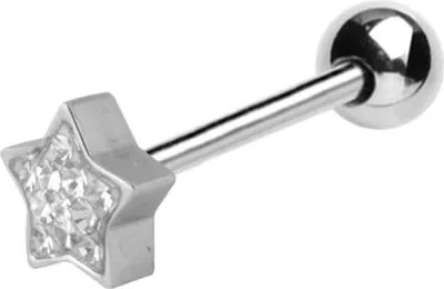 Produktbild von Karisma Hochwertige Zungenpiercing Piercing Edelstahl 316L Mit Kristall Elements Stern 7,5mm mit Epoxydharz Schicht- Weiss - 16.0 Millimeter