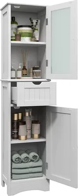 Produktbild von GOPLUS Bad Hochschrank mit Schublade, Badezimmerschrank mit 2 Türen, Aufbewahrungsschrank Badschrank für Badezimmer & Küche