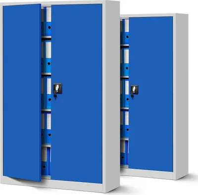 Produktbild von 2er Set Aktenschrank XXL C001II Büroschrank Metallschrank Flügeltüren Stahlblech Pulverbeschichtung 185 cm x 115 cm x 40 cm Farbe: Grau/Blau