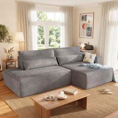 Produktbild von BroMARKT Ecksofa mit Schlaffunktion TIVIO 190x115 cm Schlafsofa mit Bettkasten Eckcouch Hellgrau Rechts