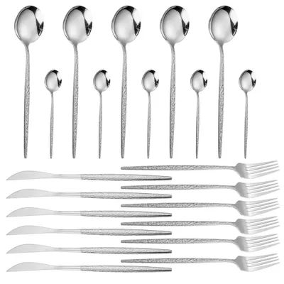 Produktbild von 24 Stück Silberbesteck Set für 4 Edelstahl Besteck Set Geschirr Set enthalten Gabeln Messer Löffel Besteck Set für Haus Küche und Restaurant