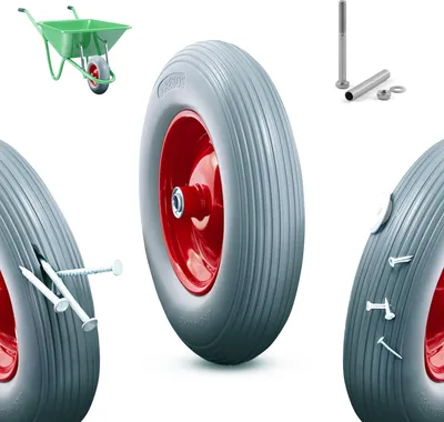 Produktbild von AREBOS Schubkarrenrad Vollgummi 4.80/4.00‑8 | Pannensicher, Stahlfelge, Achse