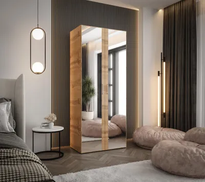 Produktbild von Drehtürenschrank 190x80x48 cm Eiche Wotan mit 2 Spiegeln – Moderner Kleiderschrank mit viel Stauraum für Schlafzimmer und Flur