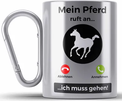 Produktbild von Trendation - Pferde Edelstahl Tasse Karabiner Geschenk Mädchen Reiten Geschenke Pferd Karabiner Edelstahl Tasse Karabiner Edelstahl für Reiterin Pferdeflüsterer Erwachsene Spruch (Silber)
