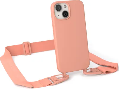 Produktbild von EAZY CASE Handykette Silikon mit Clips 2 in 1 kompatibel mit Apple iPhone 13 Mini Handyhülle mit Kordel, Hülle mit Band, Kette, Korall - Clips Korall
