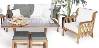 Produktbild von Gartenmöbel Set Sitzgruppe 3+1 Holz Gartenhocker Tisch Möbel