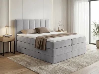 Produktbild von Boxspringbett Star XL mit 2 Bettkästen und Topper, mit Taschenfederkern- und Bonellfederkernmatratze, Doppelbett, Polsterbett aus Veloursstoff mit Stauraum (Grau (Paros 05), 160 x 200 cm)