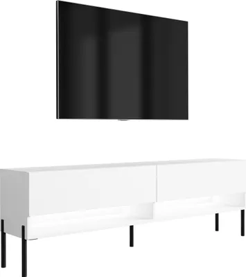 Immagine prodotto di Lavagna TV 170 cm bianco opaco, gambe nere diritte, LED bianco, 170 × 32 × 52 cm