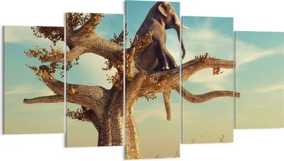 Produktbild von Bild auf Leinwand - Leinwandbild - 5 Teile - Sitzen Elefant Baum - 160x85cm - Wand Bild - Wanddeko - Wandbilder - Leinwanddruck - Bilder - Wanddekoration - Leinwand bilder - Wandbild - EA160x85-4345